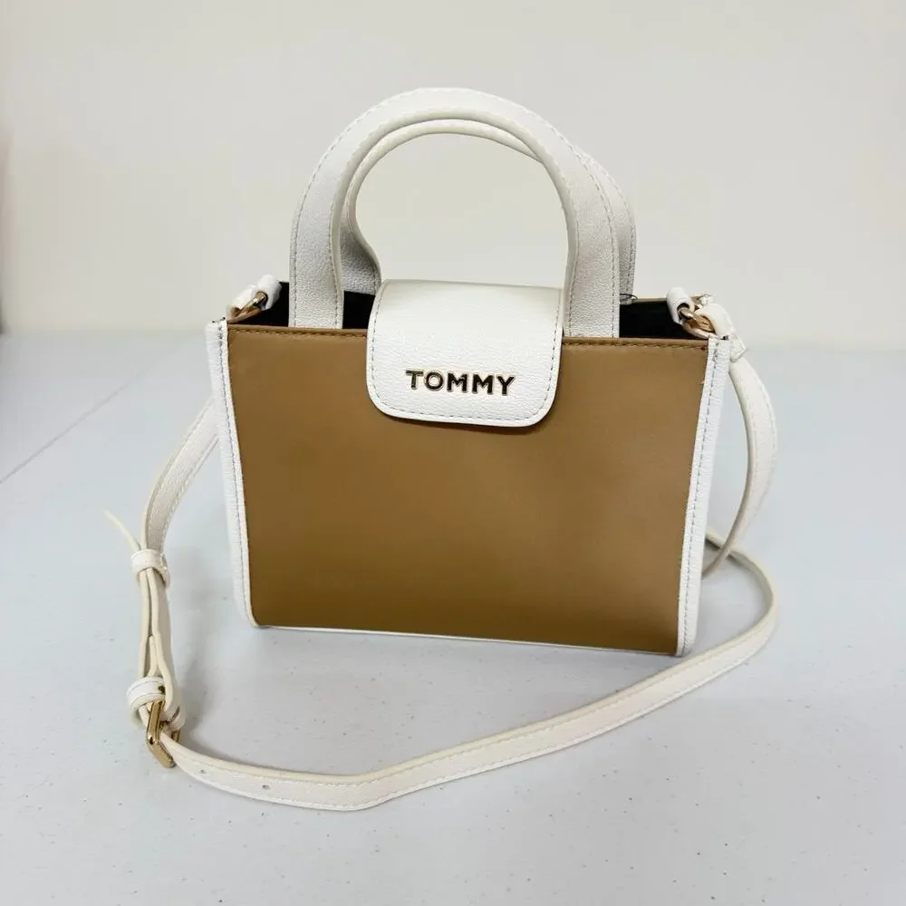 Tommy Hilfiger 69JA667 Mini Crossbody Satchel Bag Classic Khaki Ivory NWT
